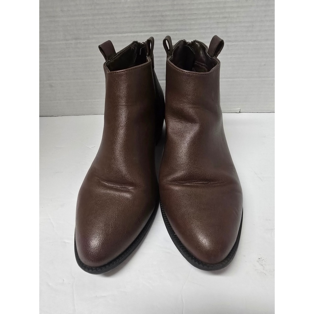 Autumnal Womens Brown Faux Leather Ankle Boots Almond Toe Block Heel Size 9M